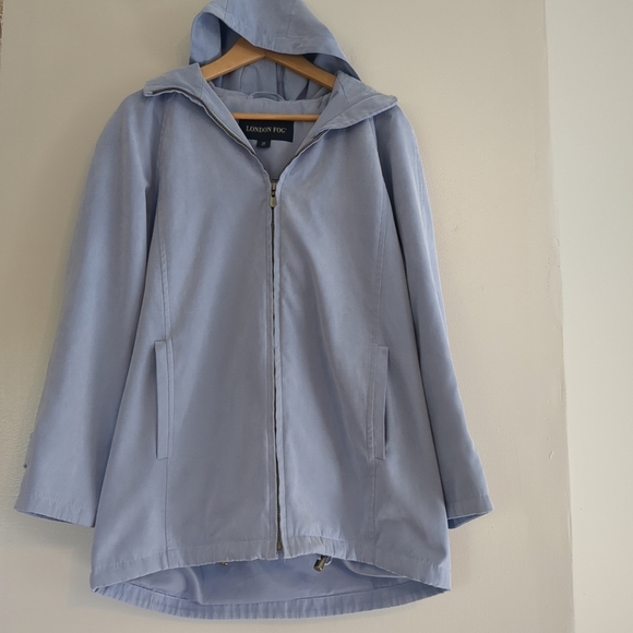 London Fog Short Trench Coat Women's XL Blue Hooded Rain Outdoor Quiet Luxury - Picture 2 of 13